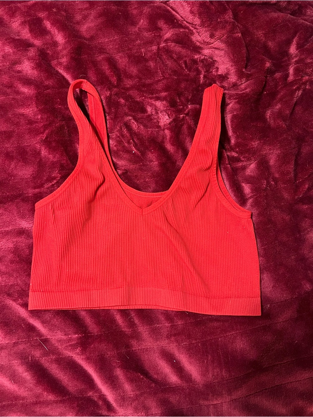 Colsie Red Ribbed V-Neck Bralette